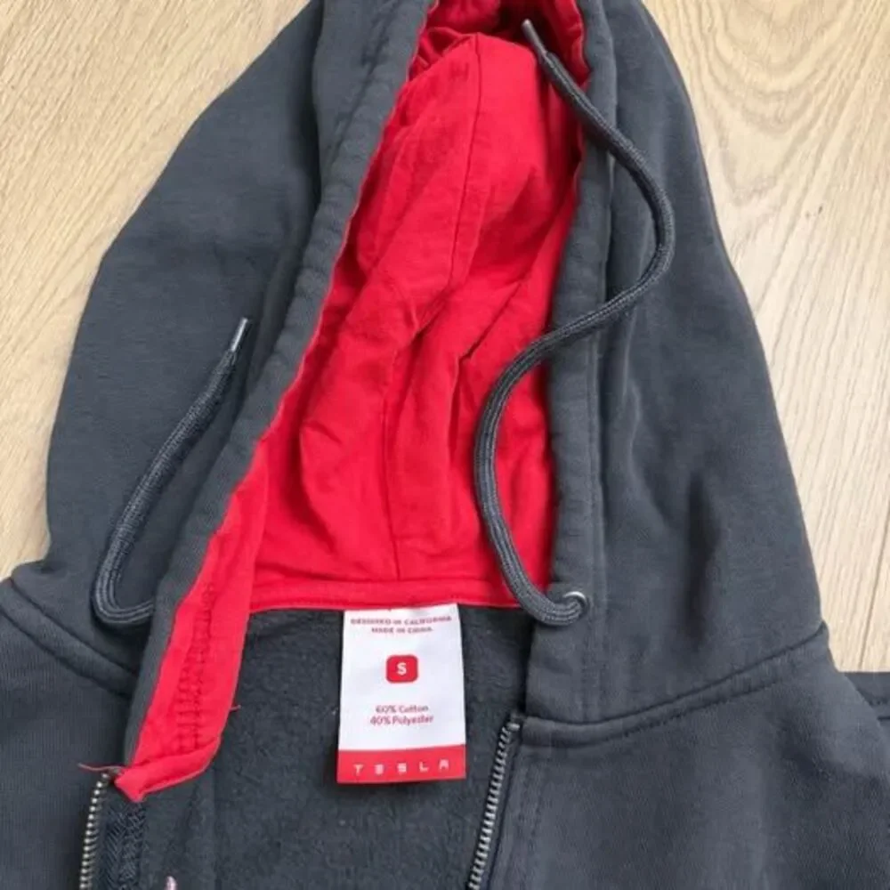 Tesla Embroidered Zip-Up Gray Hoodie size Small